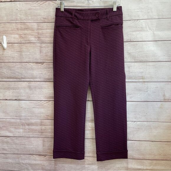 BETABRAND KNIT PANTS IN BURGUNDY AND BLACK HERRINGBONE PRINT - Picture 1 of 5
